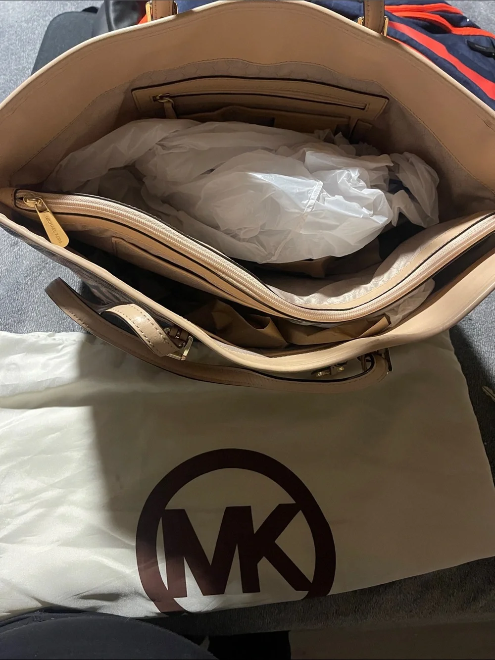 Michael Kors Brown and Tan Zebra-Print Tote with Gold MK Charm